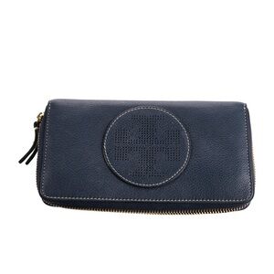 Tory Burch Navy Zip Around Leather Wallet
